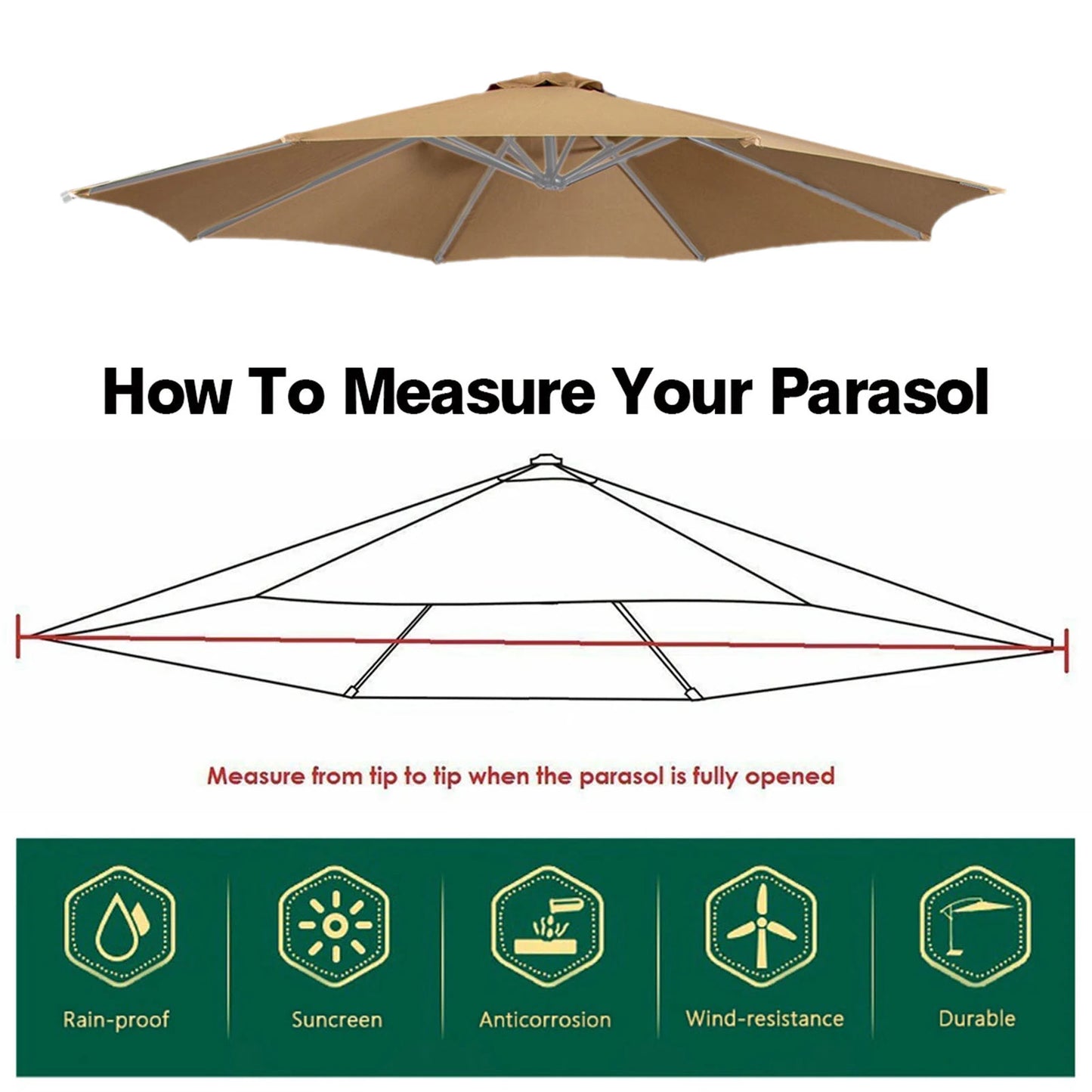 Parasol Umbrella Garden Sunshade Umbrella Cover Umbrella Canopy Cover Dustproof Fade-Proof Protective 210D Oxford Cloth 2/2.7/3M