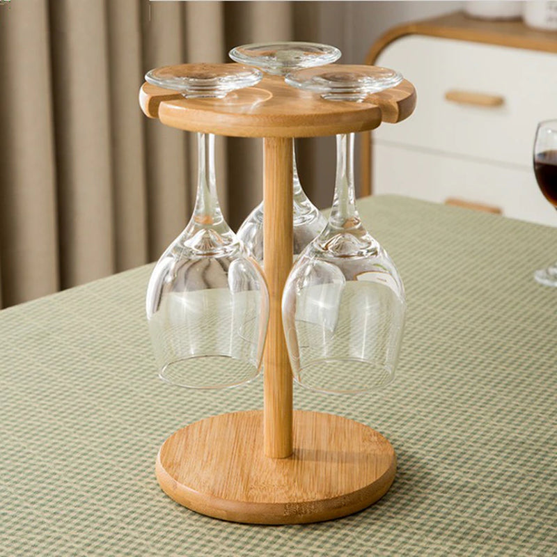 Wine Glass Holder Bamboo Tabletop Wine Glass Drying Racks Camping for 6 Glass and 1 Wine Bottle Wine Bottle Holder Wine Rack