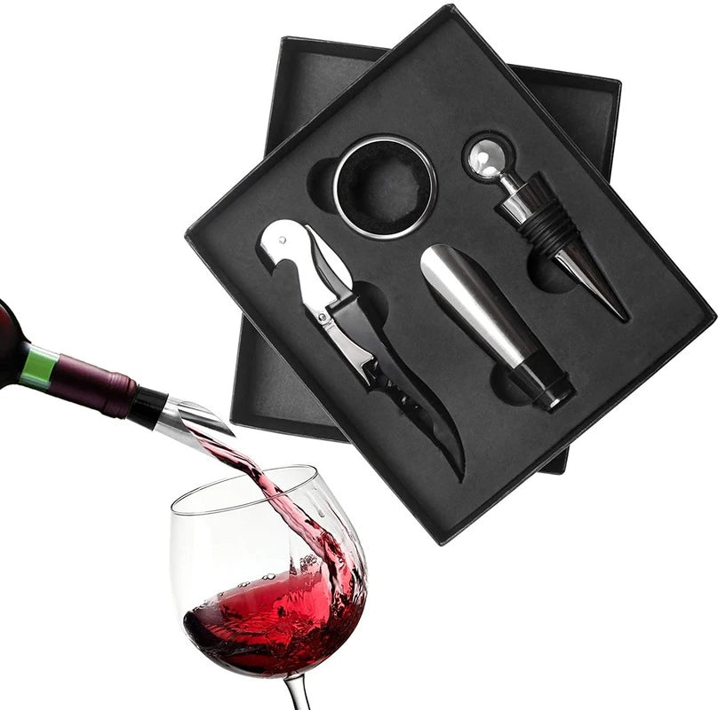 Wine Aerator Pourer Wine Opener Set 4Pieces Pressure Bottle Opener Wine Pour Spout,Stoppers Bottle Opener Wine Stopper