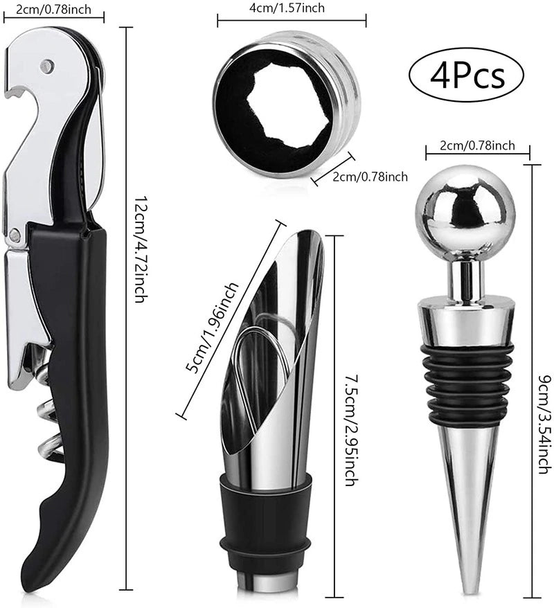 Wine Aerator Pourer Wine Opener Set 4Pieces Pressure Bottle Opener Wine Pour Spout,Stoppers Bottle Opener Wine Stopper