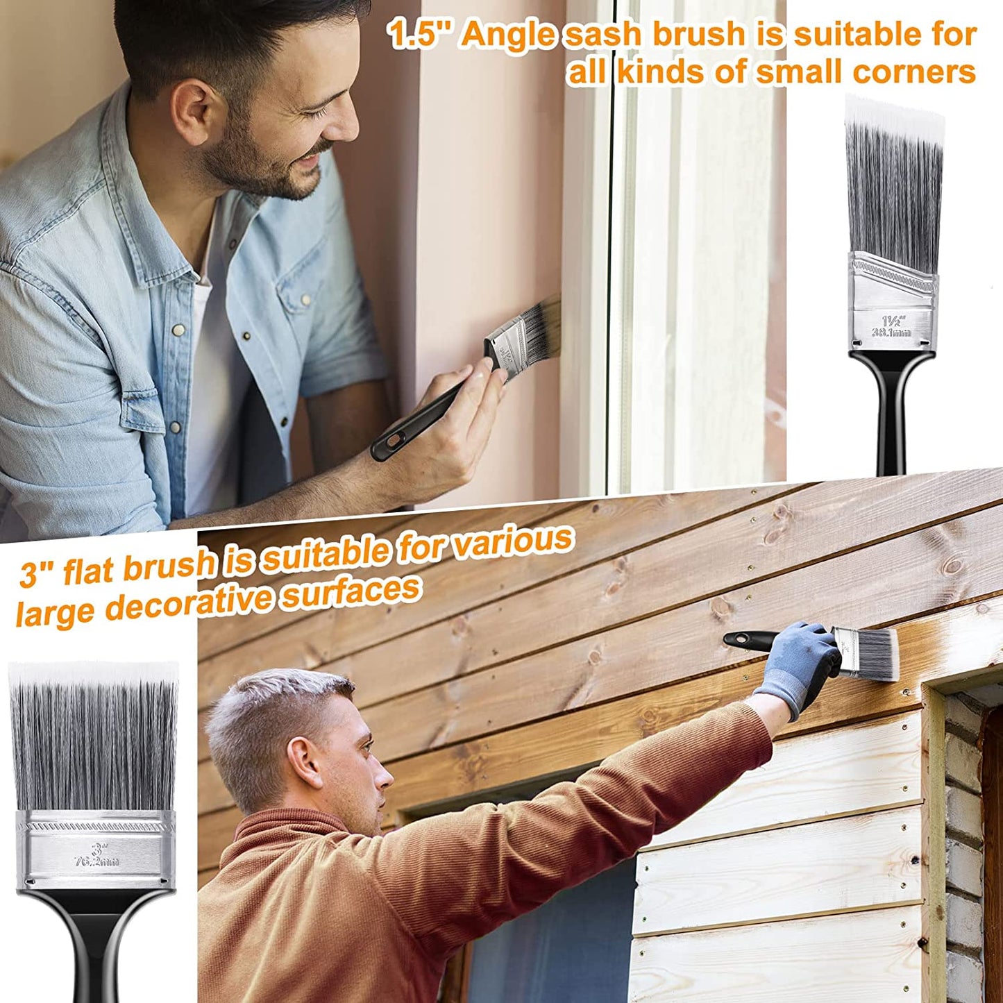 Paint Brush Set, Paint Brushes Decorating Set 4 Pack, Decking Paint Brush, Wall Paint Brushes for DIY Wood Gloss Wall Furniture Cabinet Fence Decking Indoor & Outdoor Painting
