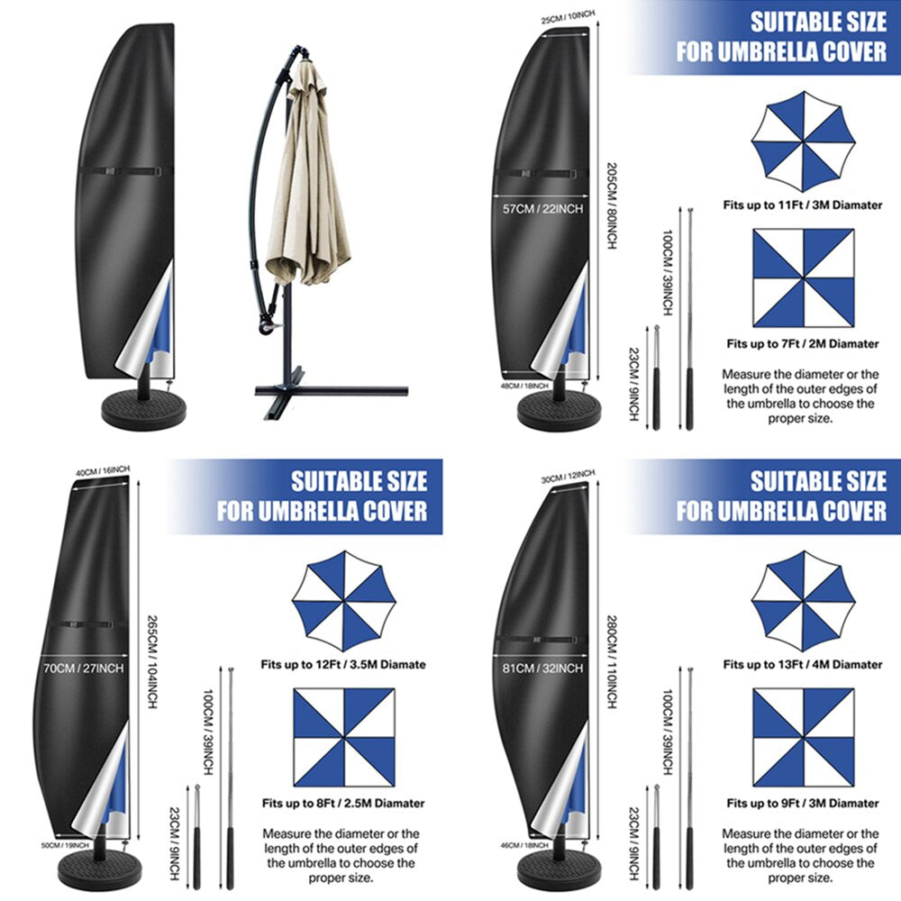 183-280CM Umbrella Rain Covers Waterproof Protective Sunshade Gear with Zipper for Garden Outdoor Patio Cantilever Parasol Case