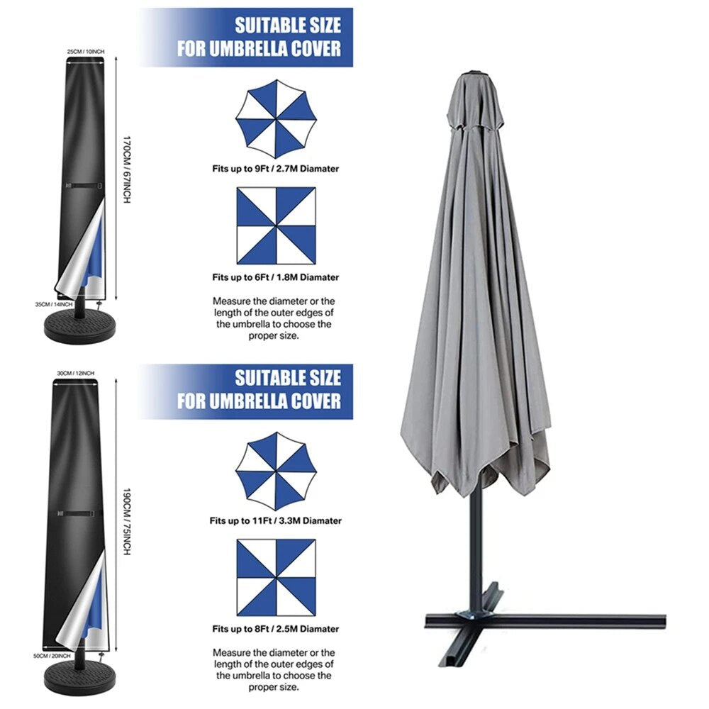 183-280CM Umbrella Rain Covers Waterproof Protective Sunshade Gear with Zipper for Garden Outdoor Patio Cantilever Parasol Case