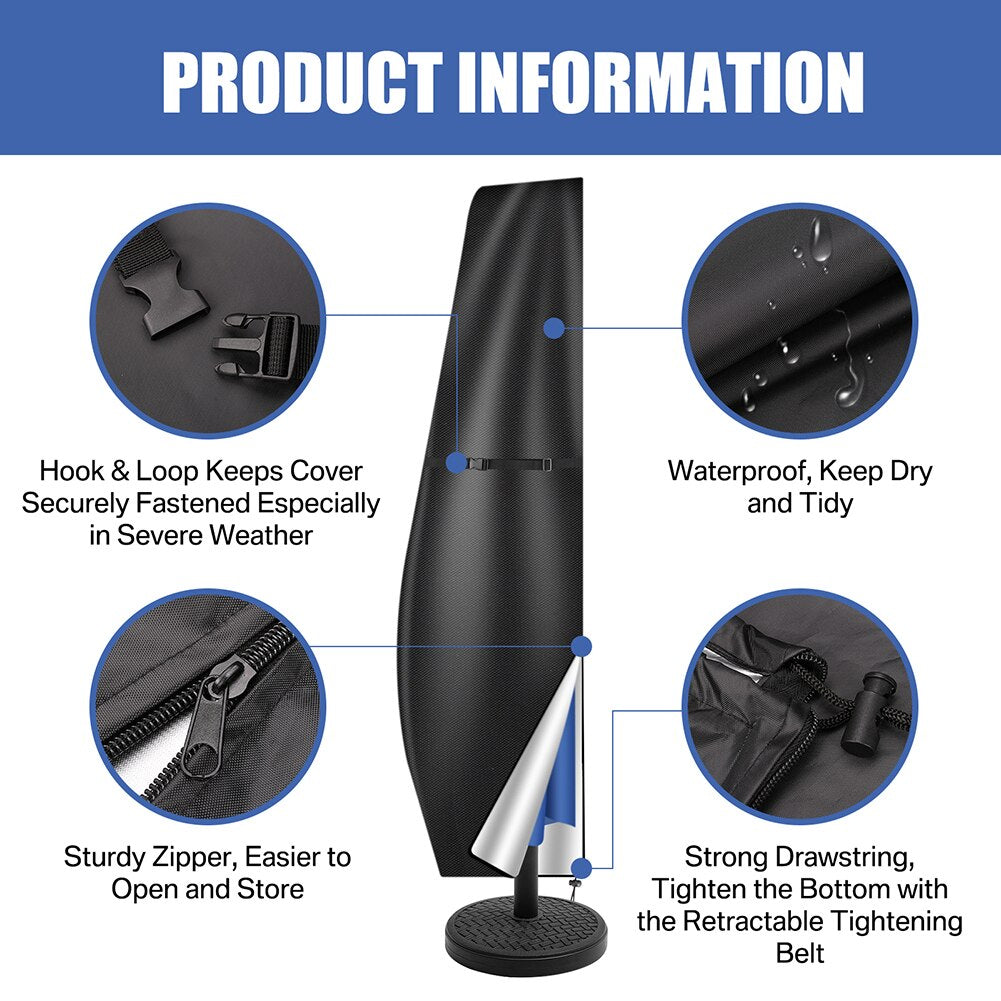 183-280CM Umbrella Rain Covers Waterproof Protective Sunshade Gear with Zipper for Garden Outdoor Patio Cantilever Parasol Case