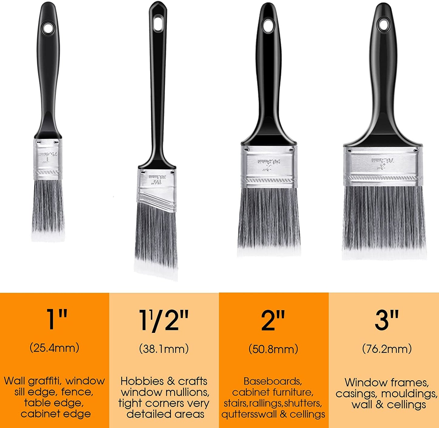 Paint Brush Set, Paint Brushes Decorating Set 4 Pack, Decking Paint Brush, Wall Paint Brushes for DIY Wood Gloss Wall Furniture Cabinet Fence Decking Indoor & Outdoor Painting