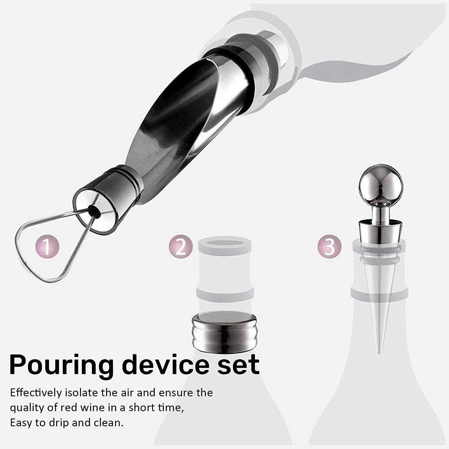 Wine Aerator Pourer Wine Opener Set 4Pieces Pressure Bottle Opener Wine Pour Spout,Stoppers Bottle Opener Wine Stopper
