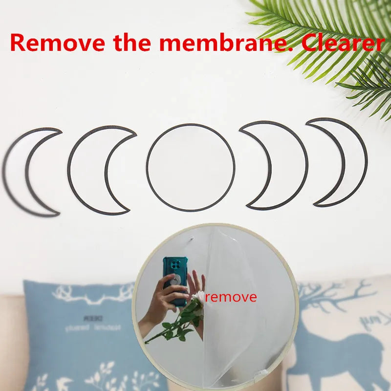 Scandinavian Natural Decor Acrylic Moonphase Mirrors Interior Design Wooden Moon Phase Mirror Bohemian Wall Decoration For Room