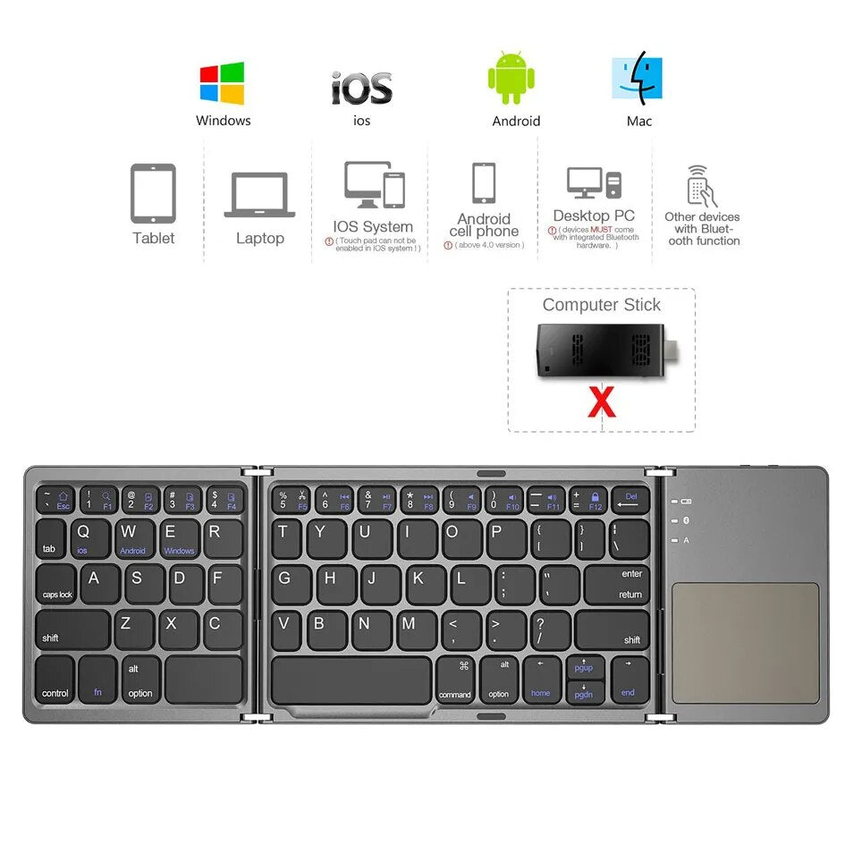 Keyboard B033 Mini Folding Keyboard Bluetooth Foldable Wireless Keypad With Touchpad For Windows,Android,ios Tablet ipad Phone
