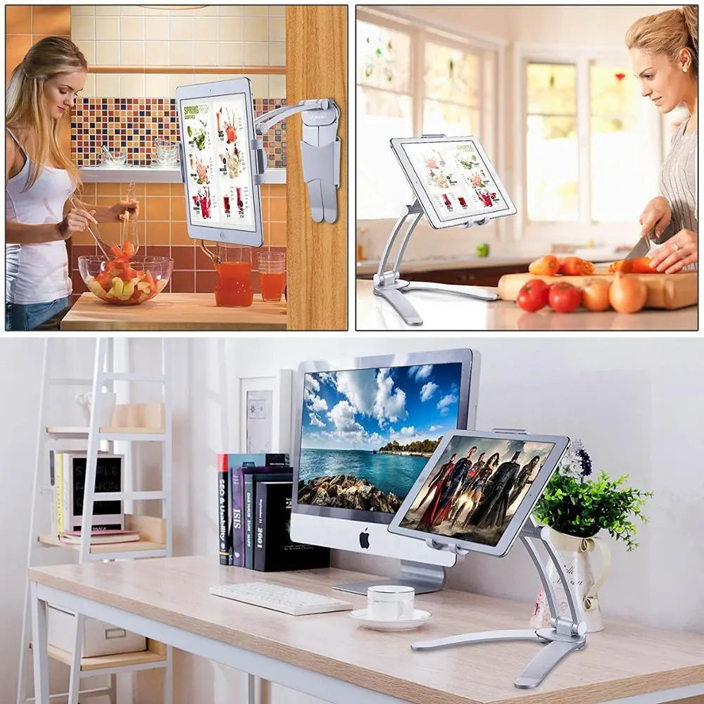 Tablet Mount Stand Adjustable 2-in-1 Kitchen Wall Mount Stand for iPad Air Mini Pro Desktop Holder for iPad Samsung