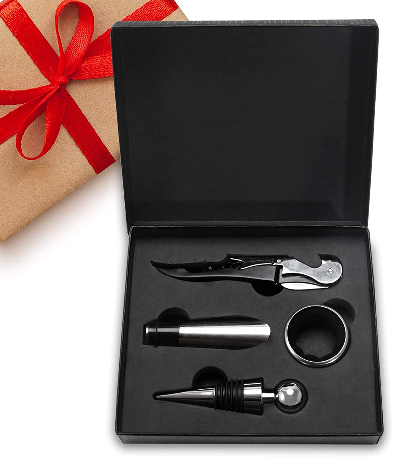 Wine Aerator Pourer Wine Opener Set 4Pieces Pressure Bottle Opener Wine Pour Spout,Stoppers Bottle Opener Wine Stopper