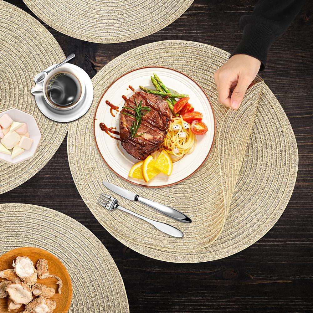 6Pcs/Set round Braided Placemats Washable Kitchen Table Placemats for Home Wedding Party 38/32CM Gold/Beige/Sliver/Gray/Colorful