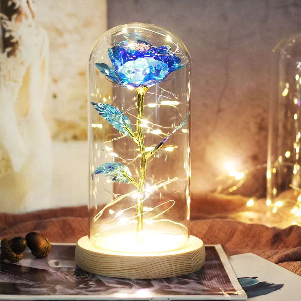 Artificial Flowers Beauty and the Beast Eternal Rose in Glass Cover Valentine's Day Wedding Birthday Decor for Gift