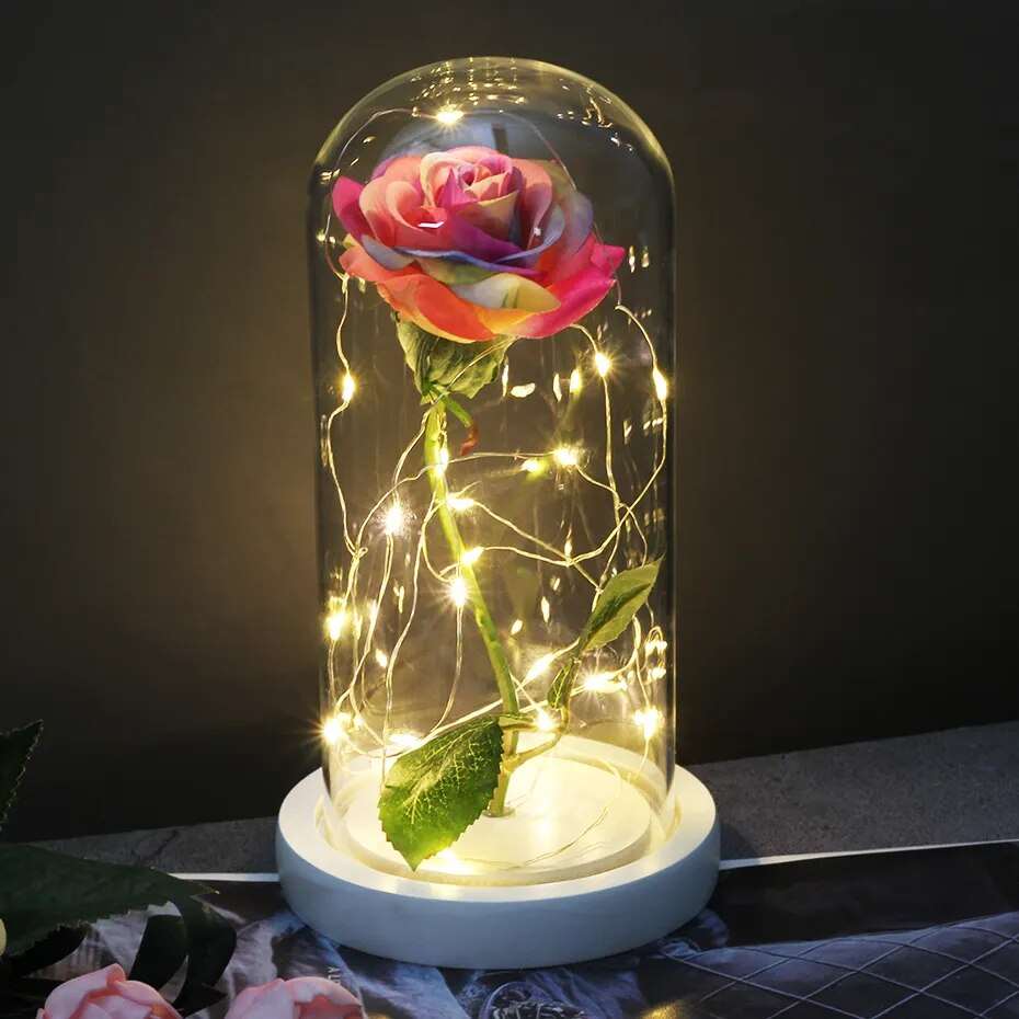 Artificial Flowers Beauty and the Beast Eternal Rose in Glass Cover Valentine's Day Wedding Birthday Decor for Gift