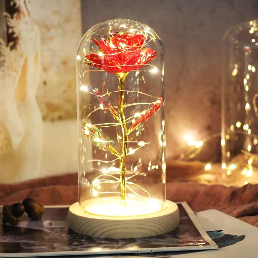 Artificial Flowers Beauty and the Beast Eternal Rose in Glass Cover Valentine's Day Wedding Birthday Decor for Gift