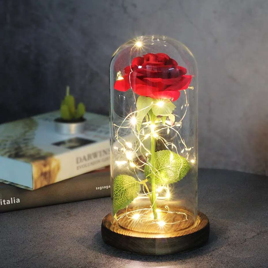 Artificial Flowers Beauty and the Beast Eternal Rose in Glass Cover Valentine's Day Wedding Birthday Decor for Gift