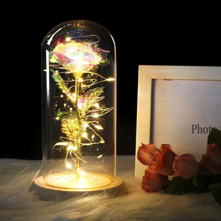 Artificial Flowers Beauty and the Beast Eternal Rose in Glass Cover Valentine's Day Wedding Birthday Decor for Gift