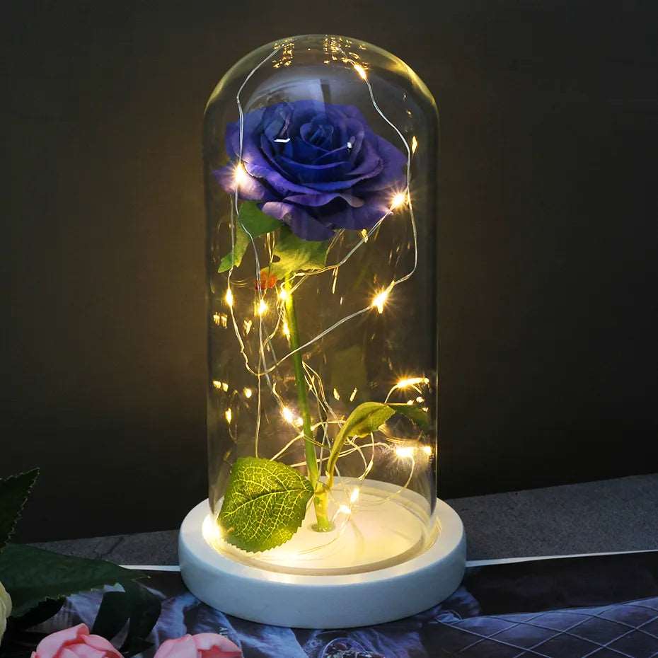 Artificial Flowers Beauty and the Beast Eternal Rose in Glass Cover Valentine's Day Wedding Birthday Decor for Gift