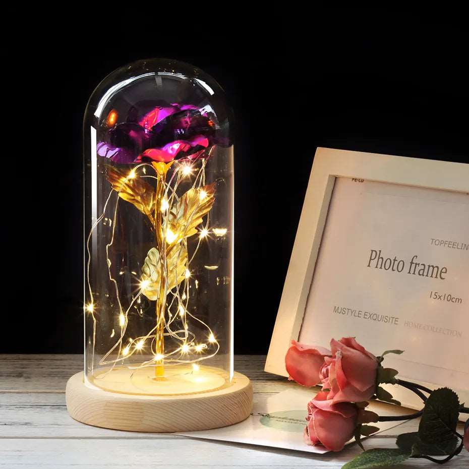 Artificial Flowers Beauty and the Beast Eternal Rose in Glass Cover Valentine's Day Wedding Birthday Decor for Gift