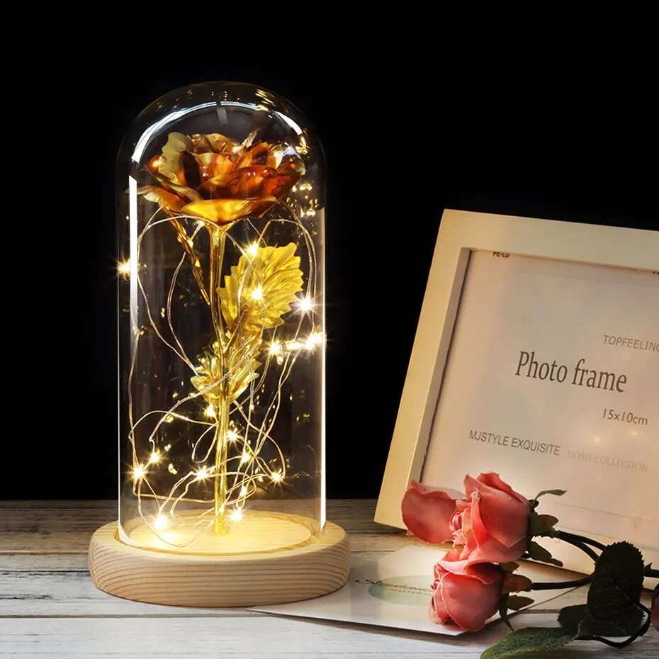 Artificial Flowers Beauty and the Beast Eternal Rose in Glass Cover Valentine's Day Wedding Birthday Decor for Gift