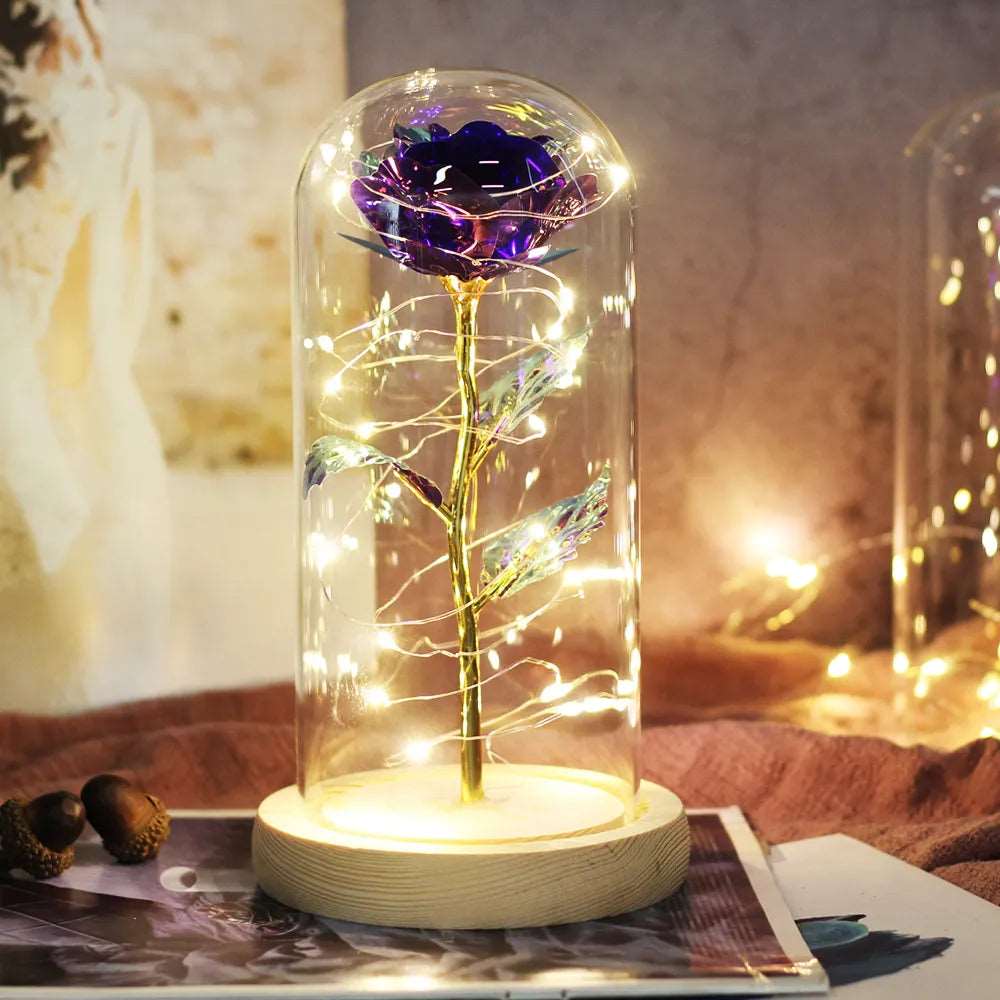 Artificial Flowers Beauty and the Beast Eternal Rose in Glass Cover Valentine's Day Wedding Birthday Decor for Gift