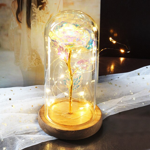 Artificial Flowers Beauty and the Beast Eternal Rose in Glass Cover Valentine's Day Wedding Birthday Decor for Gift