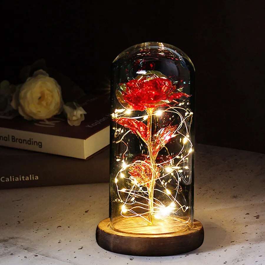 Artificial Flowers Beauty and the Beast Eternal Rose in Glass Cover Valentine's Day Wedding Birthday Decor for Gift