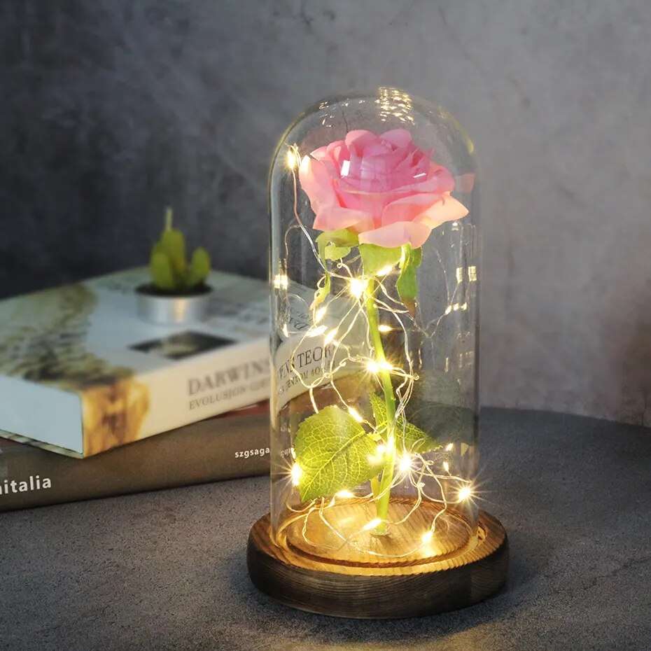 Artificial Flowers Beauty and the Beast Eternal Rose in Glass Cover Valentine's Day Wedding Birthday Decor for Gift