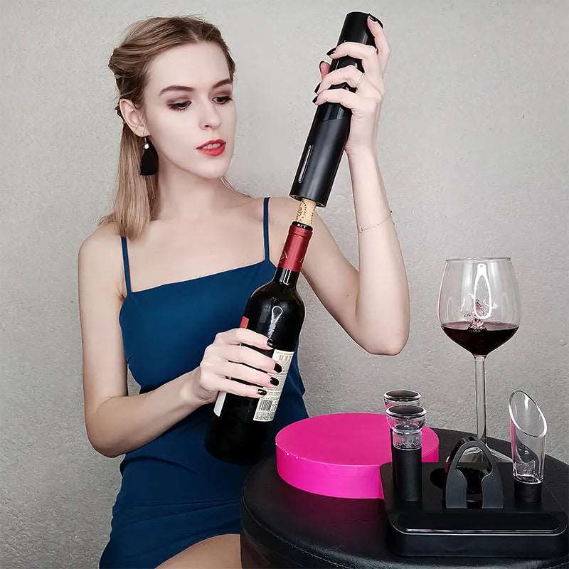 Electric Wine Bottle Opener with Foil Cutter One-click Button Rechargeable Automatic Red Wine Corkscrew for Party Bar Wine Lover