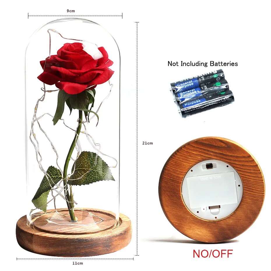 Artificial Flowers Beauty and the Beast Eternal Rose in Glass Cover Valentine's Day Wedding Birthday Decor for Gift