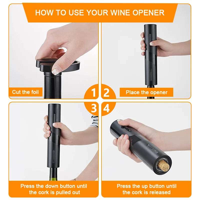 Electric Wine Bottle Opener with Foil Cutter One-click Button Rechargeable Automatic Red Wine Corkscrew for Party Bar Wine Lover