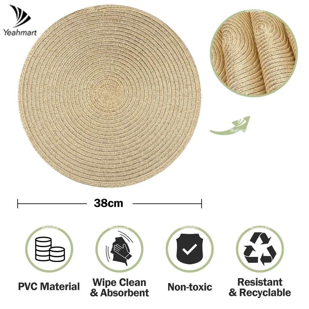 6Pcs/Set round Braided Placemats Washable Kitchen Table Placemats for Home Wedding Party 38/32CM Gold/Beige/Sliver/Gray/Colorful