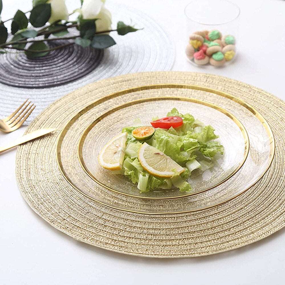 6Pcs/Set round Braided Placemats Washable Kitchen Table Placemats for Home Wedding Party 38/32CM Gold/Beige/Sliver/Gray/Colorful