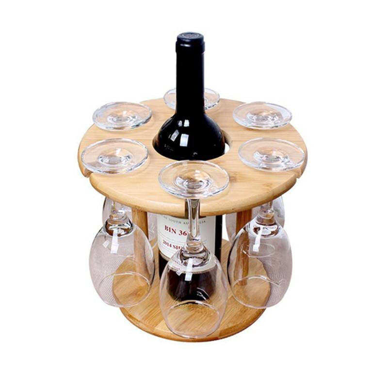 Wine Glass Holder Bamboo Tabletop Wine Glass Drying Racks Camping for 6 Glass and 1 Wine Bottle Wine Bottle Holder Wine Rack