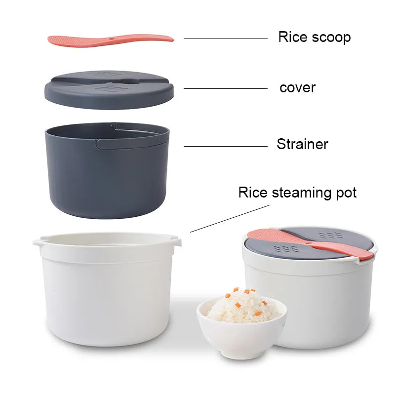YOMDID Microwave Oven Rice Cooker Portable Food Container Multifunction Steamer Rice Cooker Bento Lunch Box Steaming Utensils