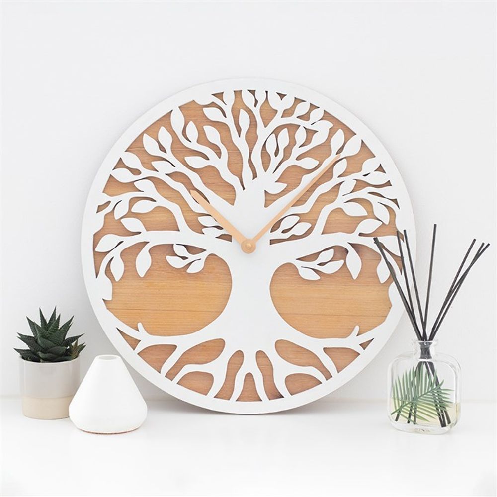 40cm White Tree of Life Cut Out Clock